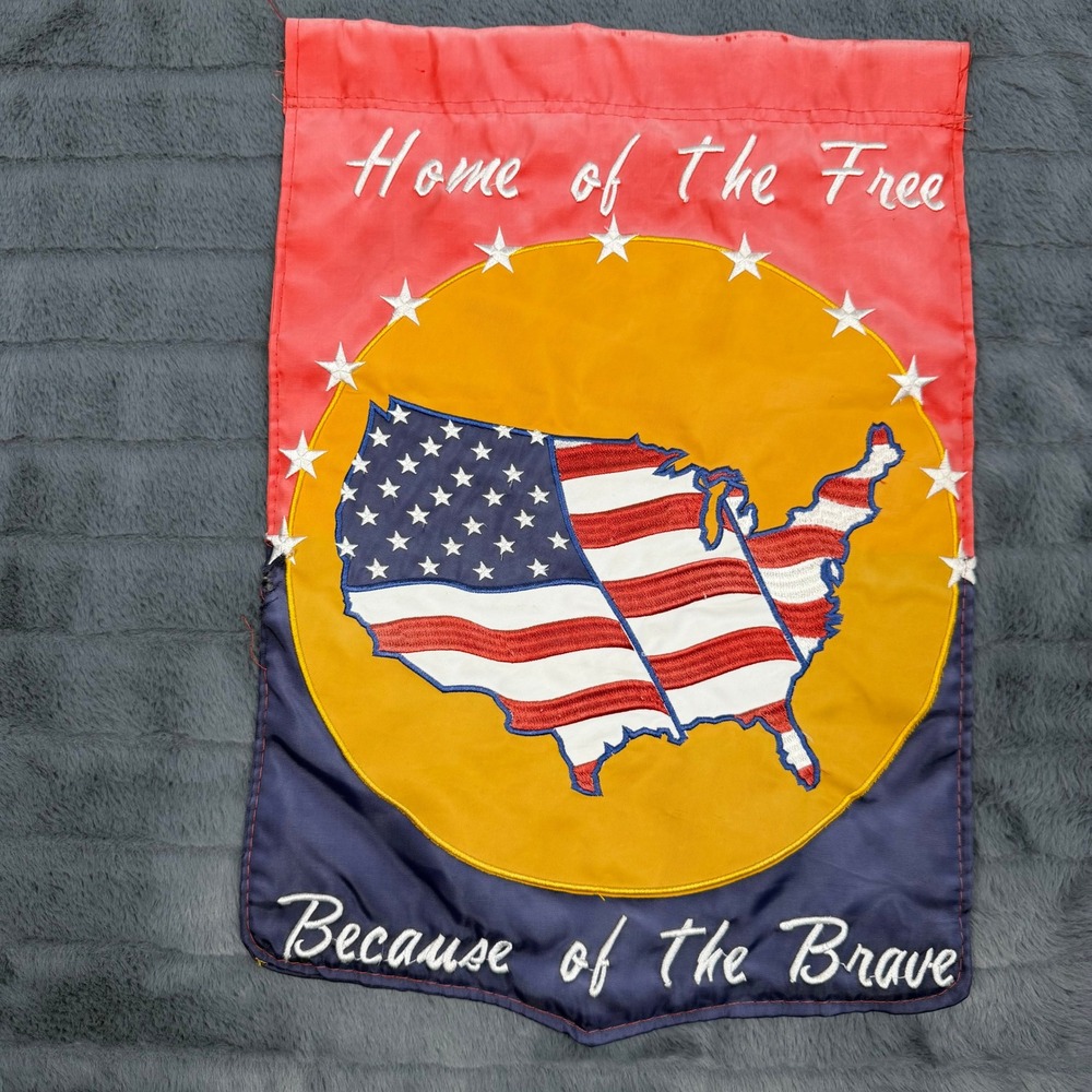 USA Patriotic Garden Flag Home of The Free Because of The Brave Embroider 12x18